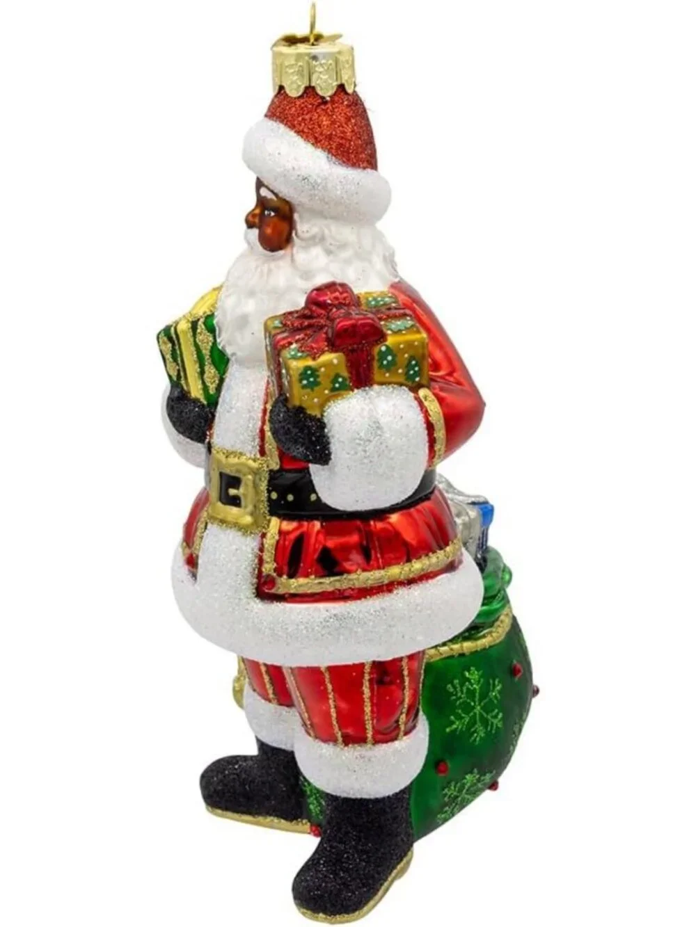 7-Inch Glass African American Santa Ornament - Festive Holiday Decor, Unique